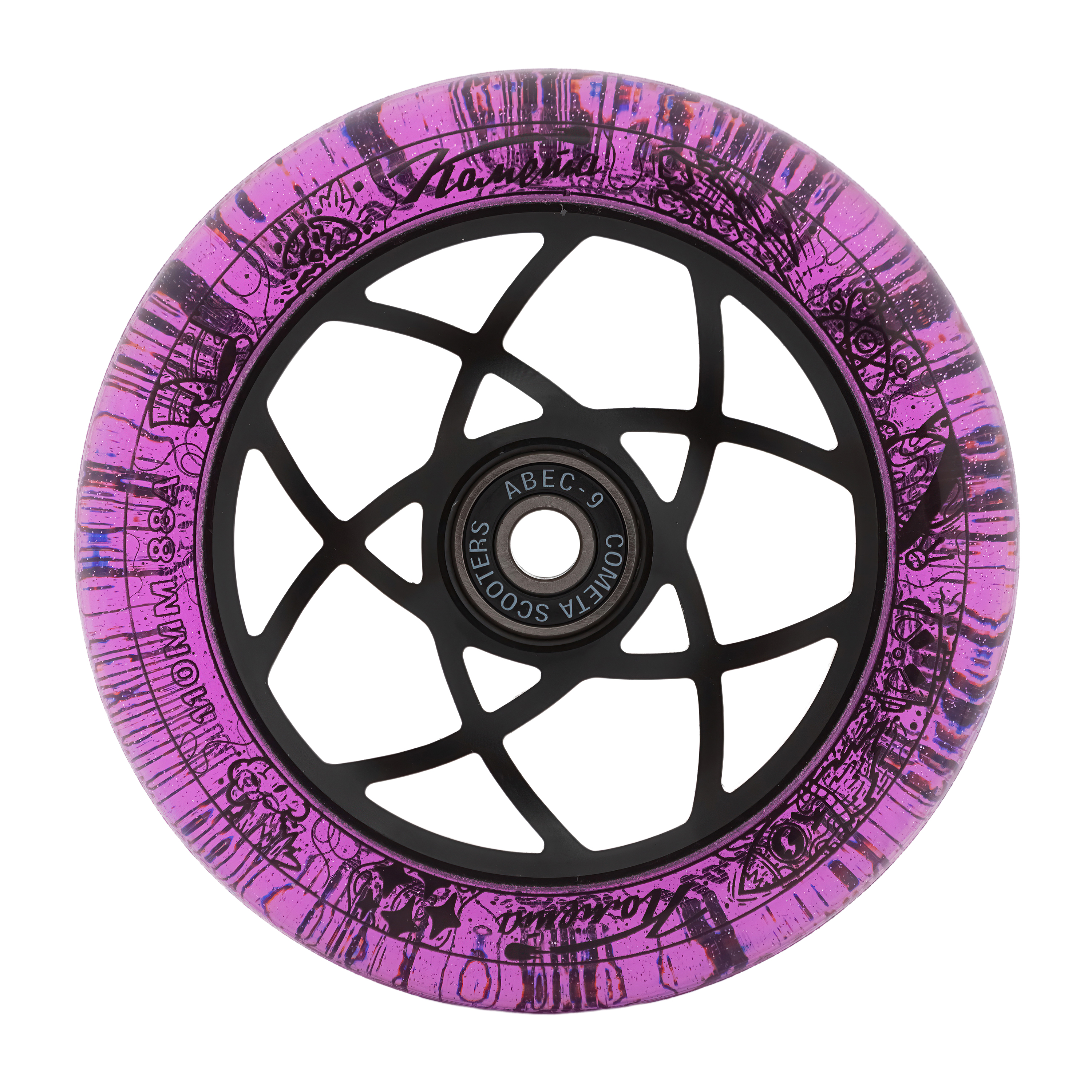 Колесо для самоката Комета Атом 110 (фиолетовый с блестками / черный)