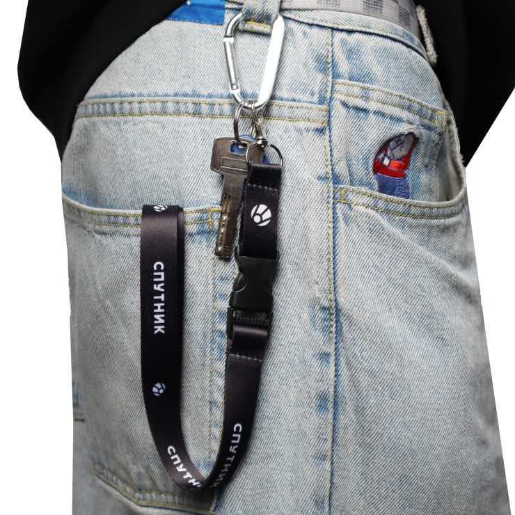 Карабин Спутник шнурок для ключей черный